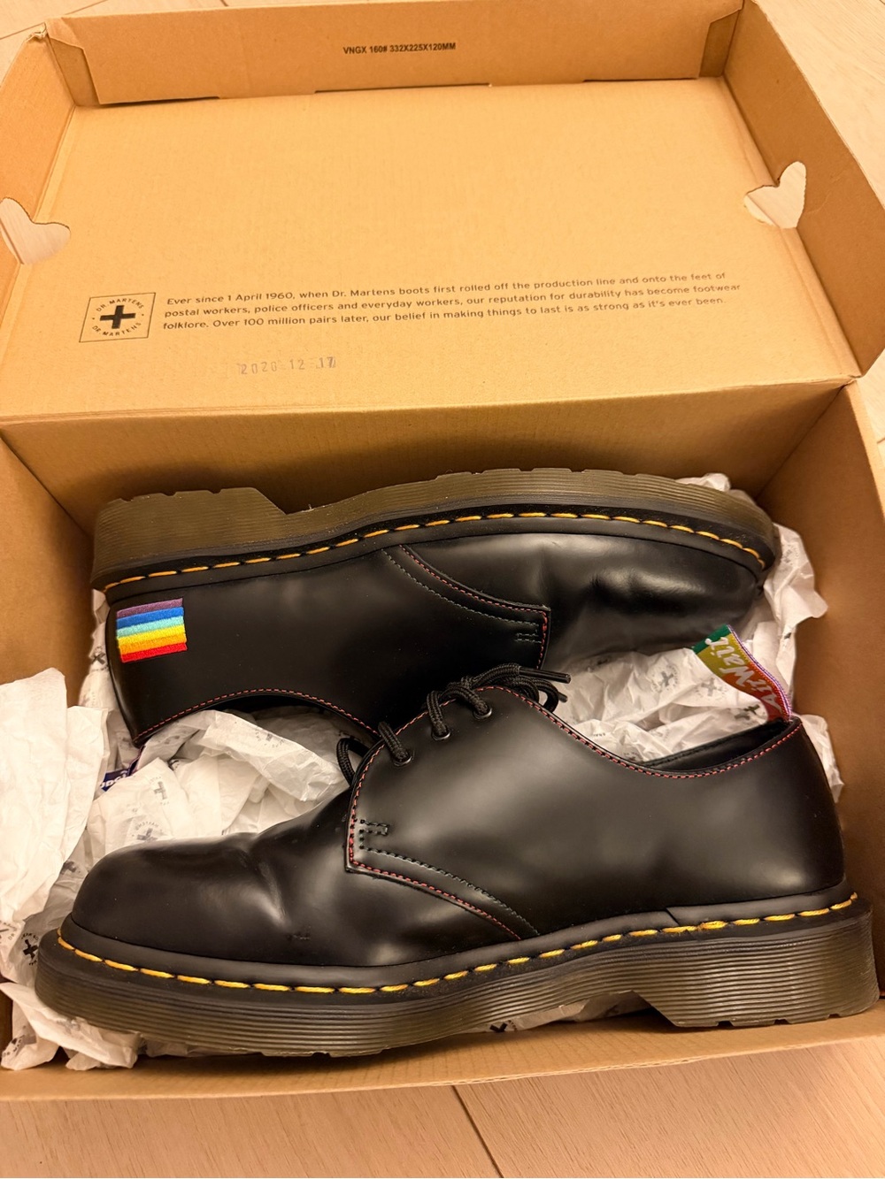 Dr. Martens Black 3-Eye Derby with Rainbow Patch
